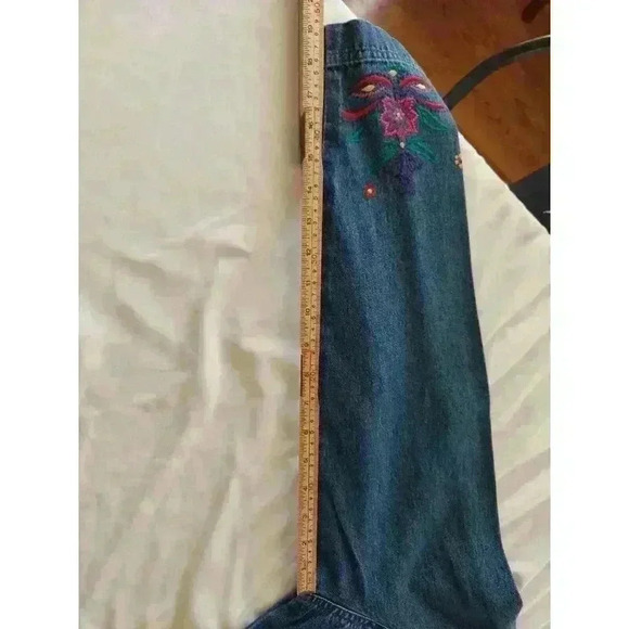 Coldwater Creek Denim Jacket Large Embroidered Flowers Cotton MEDIUM - Picture 6 of 7